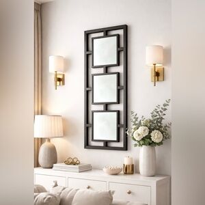 Modern Geometric Wall Decor Mirror Black Metal Contemporary Wall Accent 28x11
